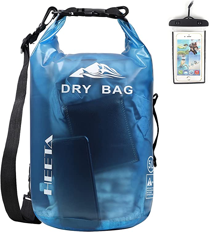 A waterproof bag with essentials inside.